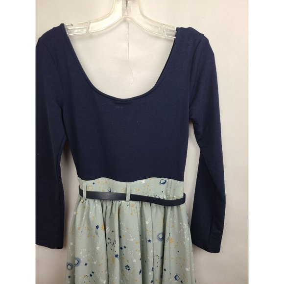 ModCloth Navy Gray Constellation Printed Skirt Belted Dress Size Small - Picture 8 of 9